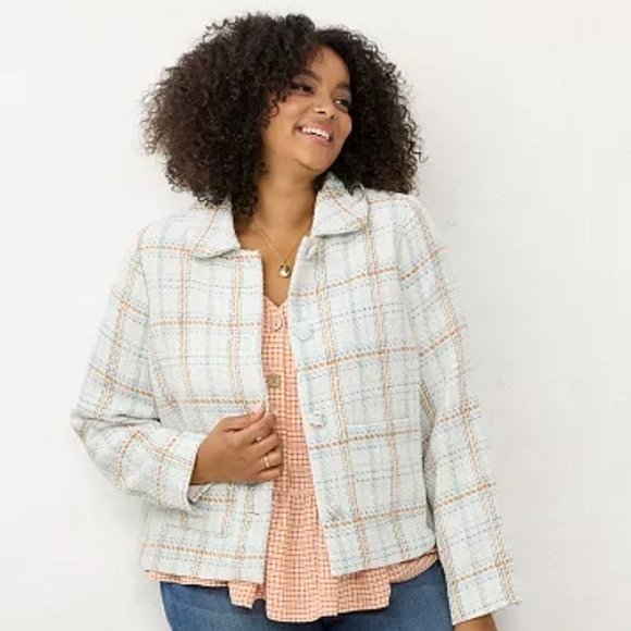 LC Lauren Conrad Jackets & Blazers - Lauren Conrad Plaid Jacket NWT 3X cream blue tan